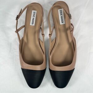 Steve Madden Belinda Cap Toe Slingback Flats Tan Black Office Preppy Sz 12 EUC